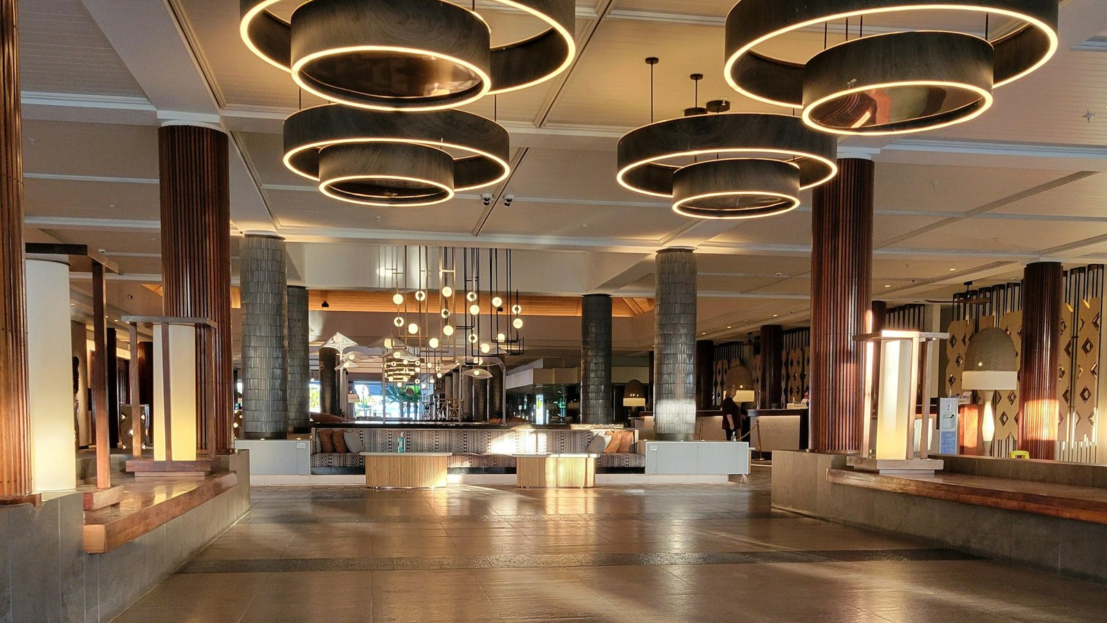 Placeholder: hospitality lobby interior at dusk