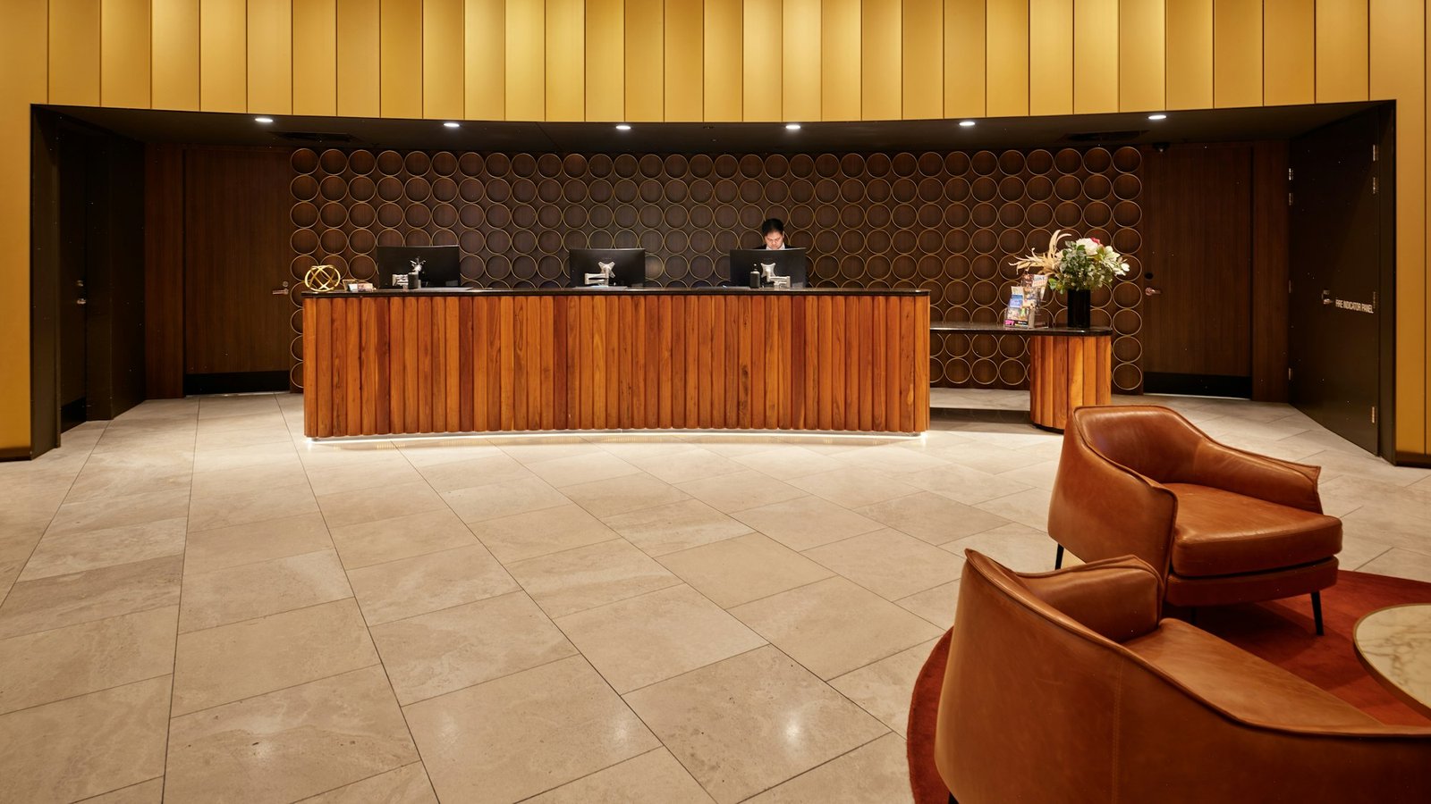 Placeholder project: hotel reception with timber surfaces