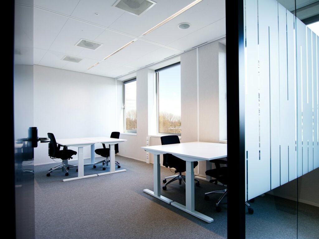 Meeting room with carpet tile flooring
