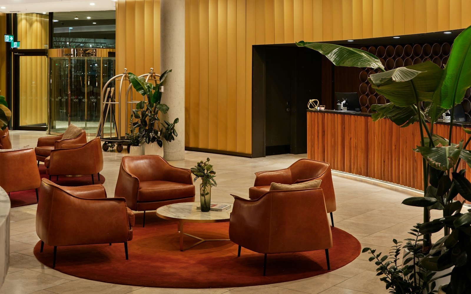 Hotel lobby with leather armchairs